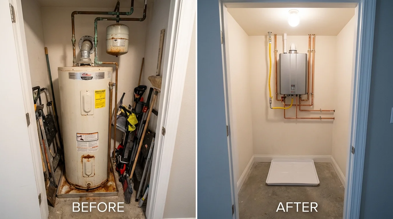 Tank water heater versus wall-mounted tankless unit comparison for Oak Grove, MO homeowners
